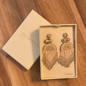 Persimmon Beaded Fringe Earrings - Gold